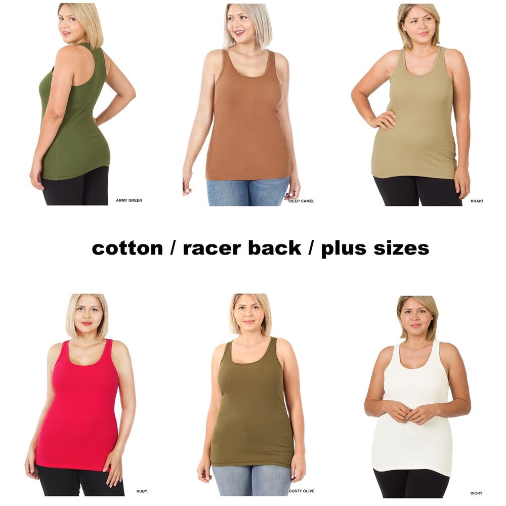 2X Khaki Ribbed Seamless Racerback Tank Top Zenana oversized Plus Size comfort - Picture 4 of 8